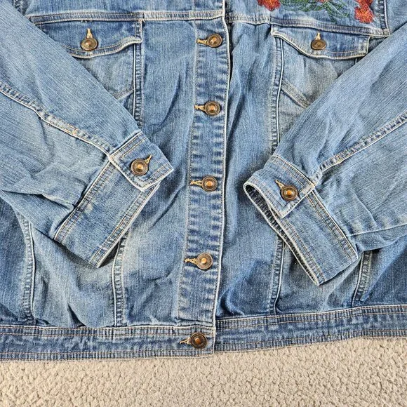 sold Catherines Denim Jacket Womens 2X Blue Cropped Embroidered Floral Trucker - Picture 5 of 13